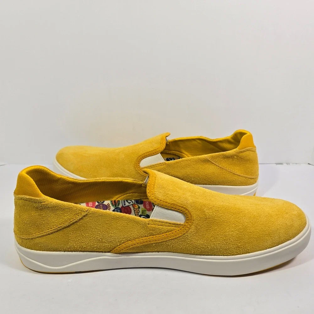 OluKai Lae'ahi Suede Yellow Slip On Sneakers Mens 15 10538-1111 Drop-In Heel